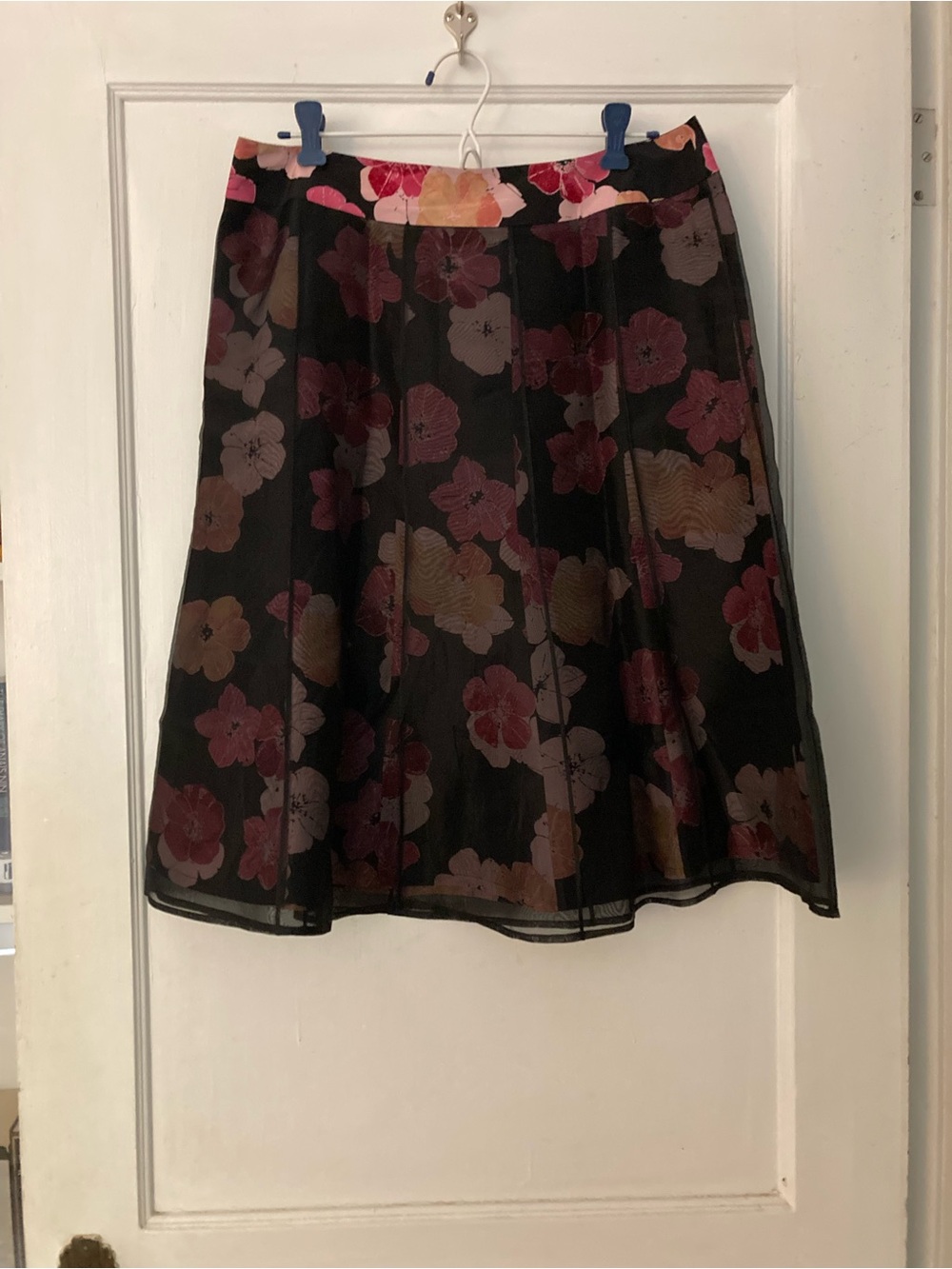 Sigrid Olsen 100% silk floral skirt with black overlay, size 10